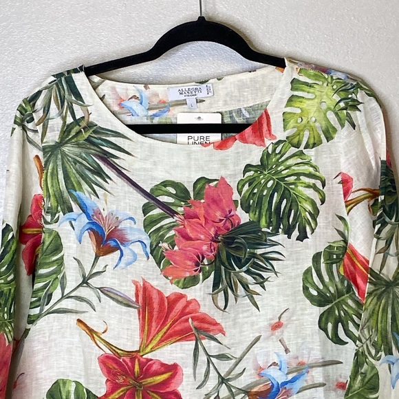 Allegra Masetti NWT Size Large 100% Linen Floral Tropical Shift Dress: 3173 - Picture 4 of 9